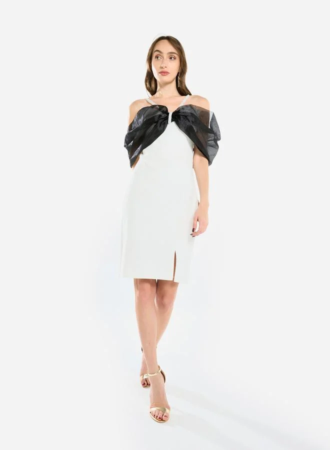 House of Moda Women Organza Bow Accent Knee Length Dress